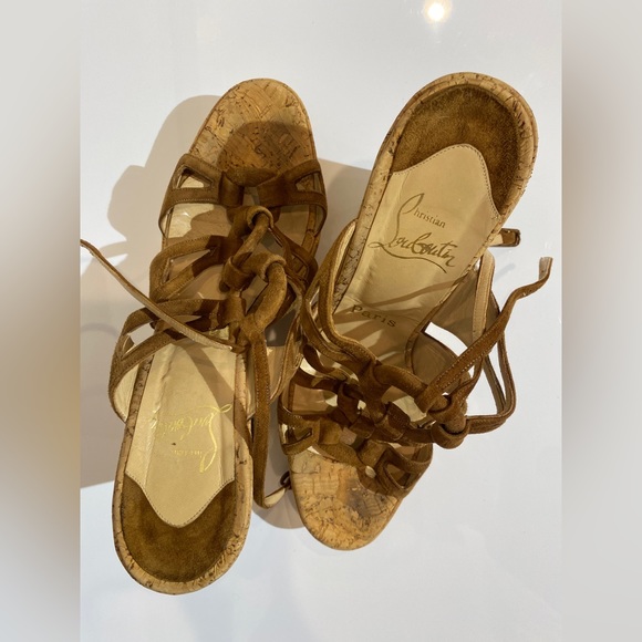 Christian Louboutin Wedge Slingback Sandals 8.5 Red Sole Cork Adjustable Strap - Picture 9 of 9